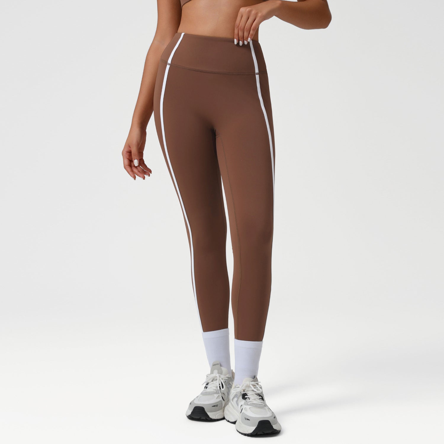 High-waisted Athletic Leggings With Color-blocking And A Bare-skin Feel For Training NasShop