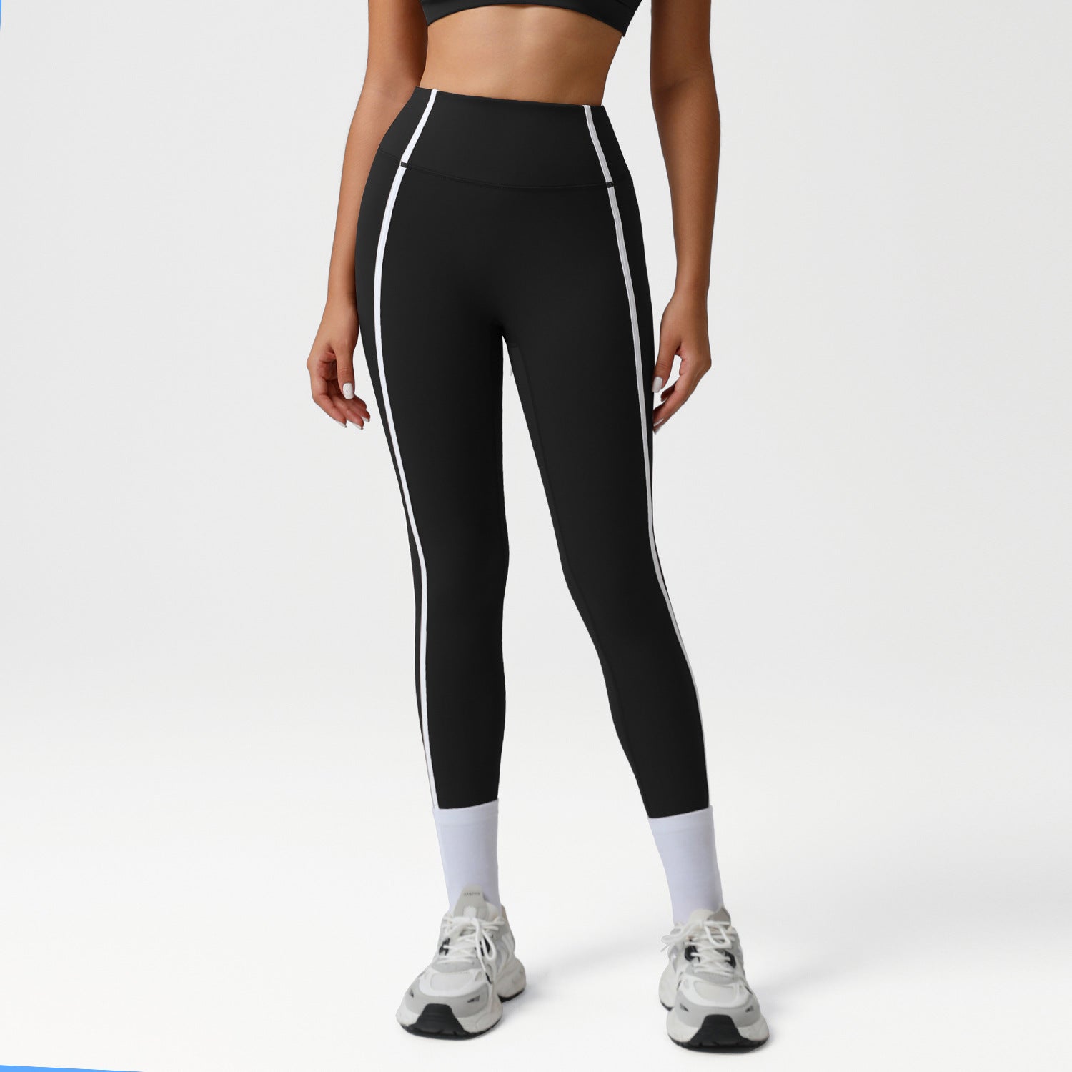 High-waisted Athletic Leggings With Color-blocking And A Bare-skin Feel For Training NasShop