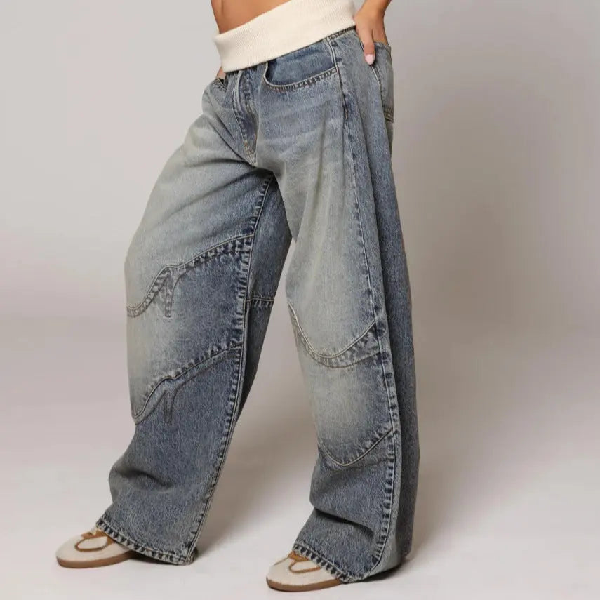 Loose-fitting Straight-leg Jeans With Pockets Fashion Casual Trousers Street-style Pants Women's Clothing NasShop