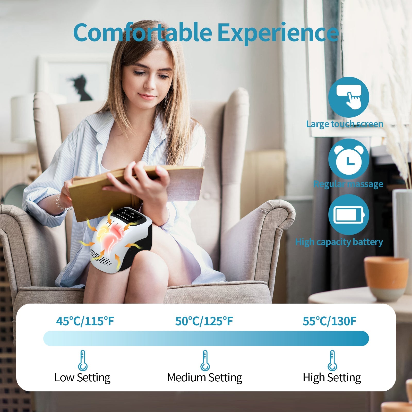 Intelligent Home Use Electric Intelligent Kneading Heating Knee Massager Rechargeable Pain Relief Infrared Laser Vibration Knee Massager Ma boutique