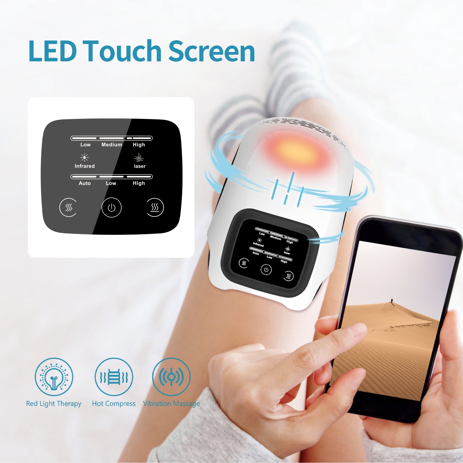 Intelligent Home Use Electric Intelligent Kneading Heating Knee Massager Rechargeable Pain Relief Infrared Laser Vibration Knee Massager Ma boutique