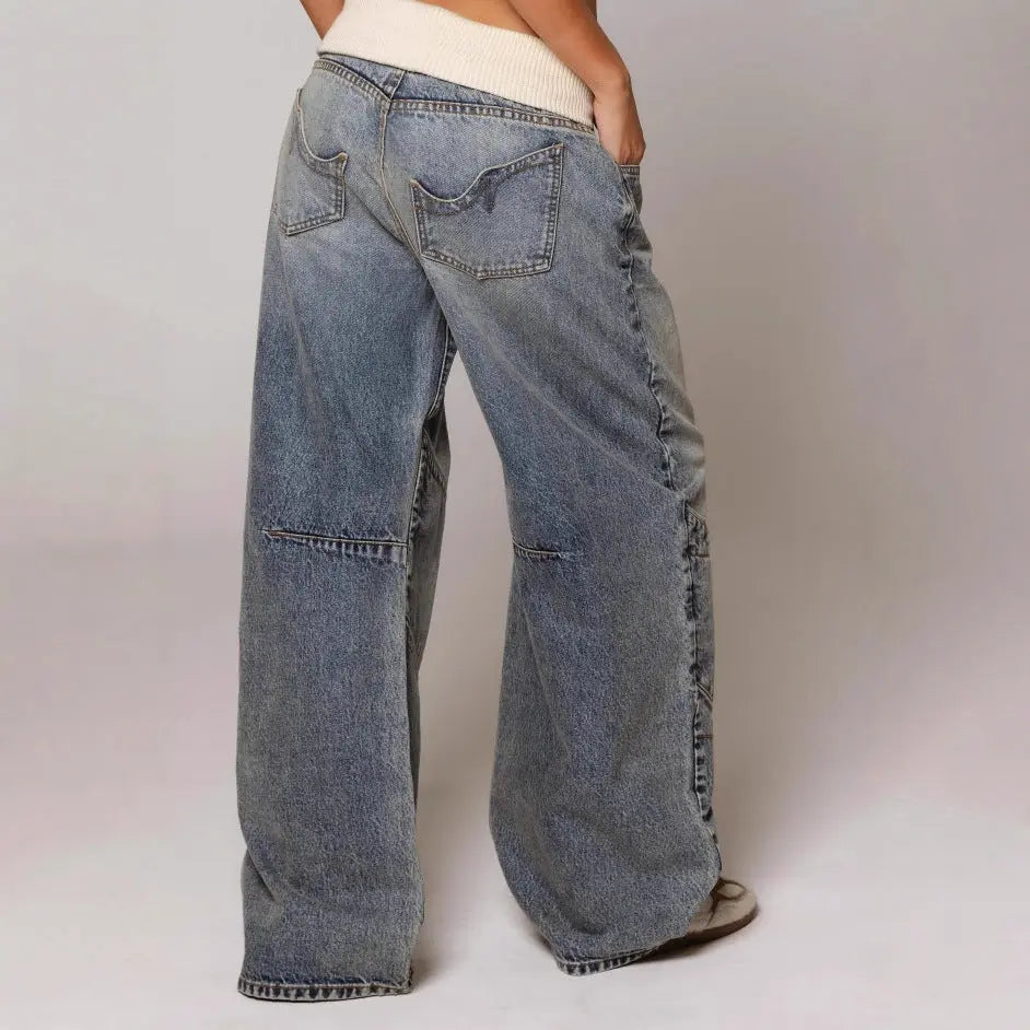 Loose-fitting Straight-leg Jeans With Pockets Fashion Casual Trousers Street-style Pants Women's Clothing NasShop