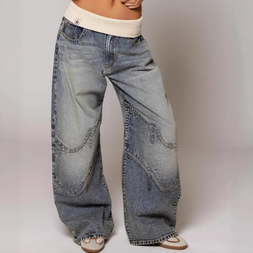 Loose-fitting Straight-leg Jeans With Pockets Fashion Casual Trousers Street-style Pants Women's Clothing NasShop